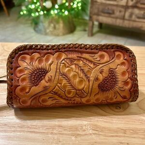 Vintage Clifton's Hand Tooled Leather Clutch Wristlet